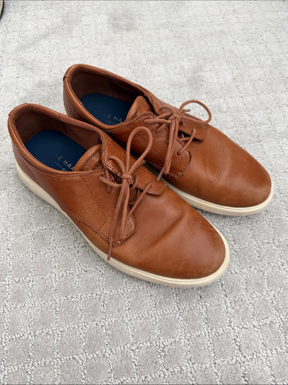 Cole Haan Tan Leather Lace-Up Oxfords with White Sole
